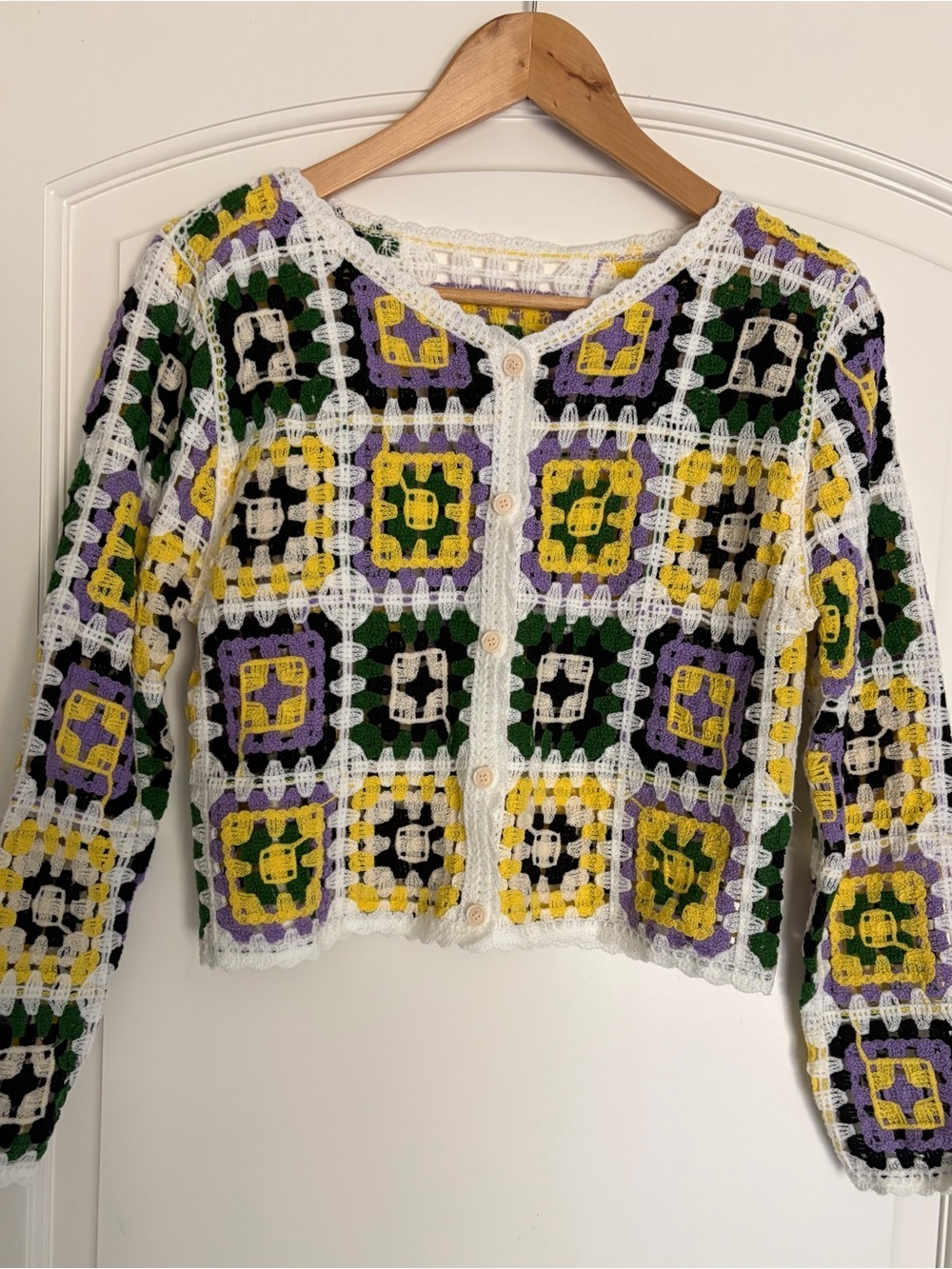 Granny Square Crochet Unbranded Multicolor Crop Cardigan Sweater Small Purple